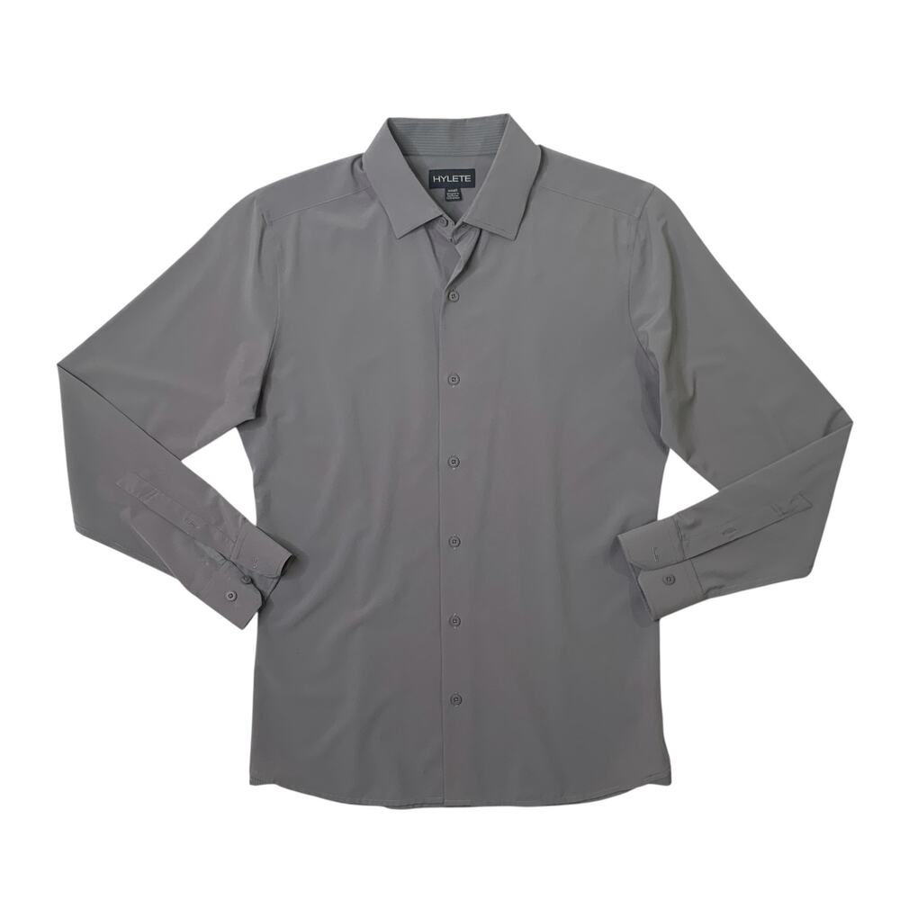 Hylete Shirt Mens S Small Slim Grey Button Up Long Sleeve Stretch Performance